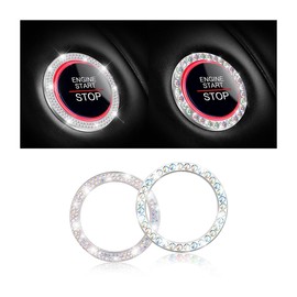 Car Bling Rhinestone Engine Start Ring Stickers, 1 Single Drainage Drill and 1 Double Drainage Drill Car Start Button Cover, Key Ignition Knob Bling Ring Decals, Bling Car Accessories(Multicolor1)