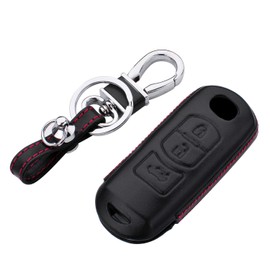 M.JVisun Men Women Genuine Leather Key Fob Cover for Mazda 2 3 Axela 5 6 Atenza 8 CX-3 CX-4 CX-5 CX-7 CX-9 MX-5 Miata for Toyota Yaris for Scion iA Car Remote Key Case with Keychain - Black