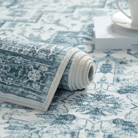 jinchan Area Rug 3x5 Vintage Washable Rug Floral Non Slip Retro Accent Tribal Distressed Soft Boho Floor Cover Farmhouse Carpet for Living Room Bedroom Dining Room Kitchen Blue