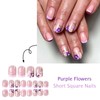 Short Press on Nails Floral French Tip Fake Nails Spring