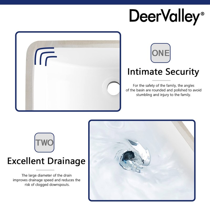 DeerValley DV-1U101 Ally Undermount Bathroom Sink Rectangular, 21'' x 15''