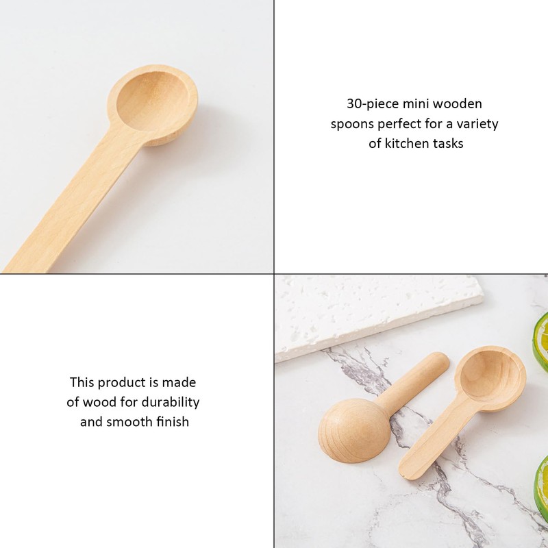 30 Pieces Spice Spoons, 1 Piece Storage Bag, Mini Wooden