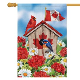 Louise Maelys Canada Day Garden Flag 28x40 Double Sided, Burlap Small Patriotic Bird House Floral Welcome Patriotic Canadian Outside Outdoor Yard Porch Lawn Decor (Only Flag)