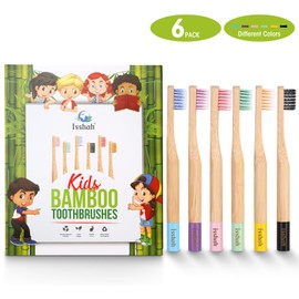 Isshah Kids Bamboo Toothbrushes Biodegradable Handle BPA Free Eco Friendly Children Size, Pack of 6 (Spiral Soft Nylon Bristles)