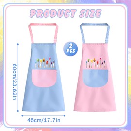DTXYBC 2 Pieces Children's Painting Apron, Waterproof Painting Gown, 6-12 Years, Girl/Boy, Children's Apron Set with Pockets, Adjustable Toddler Cooking Apron, for Crafts, Painting, Art, Baking,