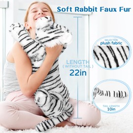 MaoGoLan Stuffed Tiger White Plush Snow Tiger Toy for Girls, 32in(Including Tail) Giant Animal Toy for Kids, Realistic Snow Leopard Lion Stuffed Animal - Safari Themed Party Decorations