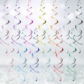 Hanging Swirl Decorations, 12 Rolls Silver Swirls Ceiling Party Decorations Shiny Foil Swirls, Party Spiral Streamers Decorations for Girls and Women Birthday Party, Wedding, Xmas, Party Supplies