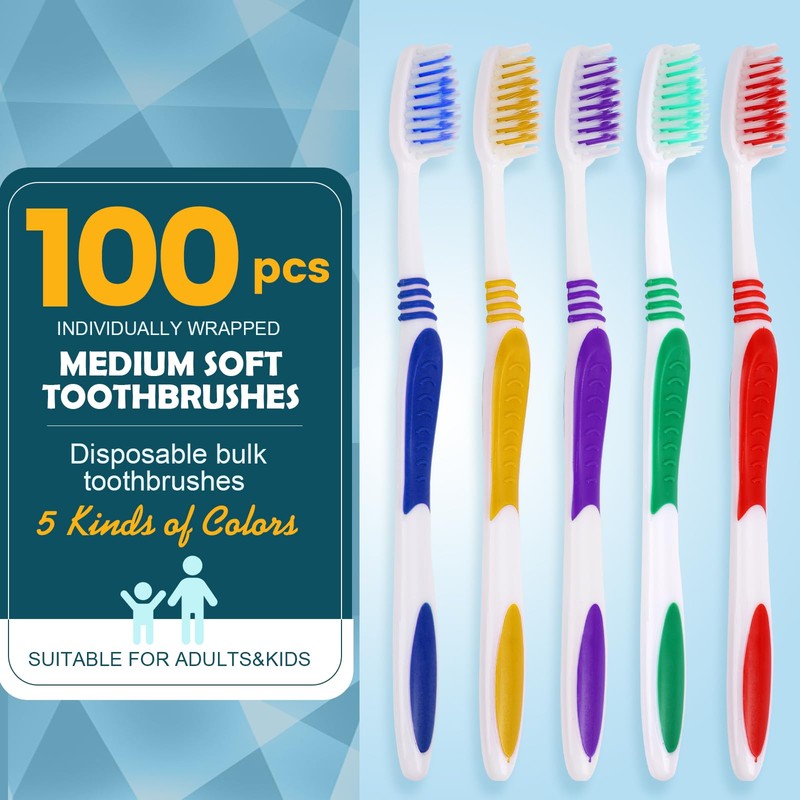 Navona 100 PCS Premium Individually Wrapped Bulk Toothbrush Pack, Disposable