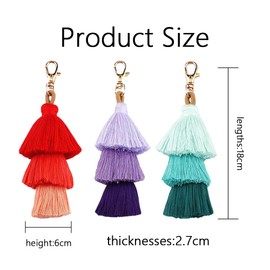KBRPEY Pack of 3 Key Chains Colour Gradient Colours Cute and Delicate Bag Pendant with Tassels Decorative Backpack Buckle Suitable for Women and Girls, multicoloured