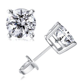 Blahanna Moissanite Stud Earrings, Screw Back 18K White Gold Plated 925 Sterling Silver Earring Moissanite Diamond Earrings Studs for Women Men 0.6ct-3.0ct