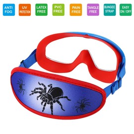 RUIGAO Swim Goggles For Kids 3-6, Toddler Swimming Goggles No Hair Pull, Kids Goggles with Case/Padded Fabric Strap (1PK Mask - Spider)