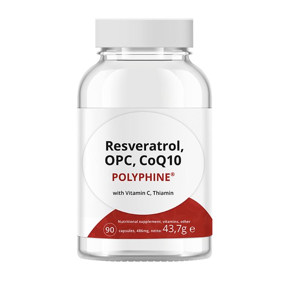 Swiss Point Of Care Resveratrol - Trans-Resveratrol, OPC & Q10 High Dosage, 90 Capsules | 500 mg Polyphine® (OPC, Resveratrol), 60 mg Q10 per Daily Dose | Made from Whole Grapes, with Vitamin C & B1, Vegan