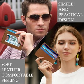 WOXVM Credit Card Holder Wallet RFID Blocking Slim Credit Card Cases Holder Premium Leather Minimalist Front Pocket Small Wallet with ID Window for Men Women, Brown