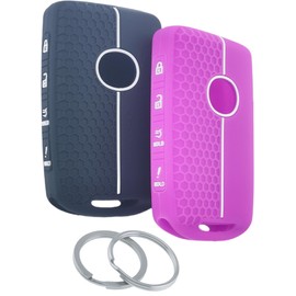 RUNZUIE 2Pcs 4 Buttons Silicone Smart Remote Key Fob for 2024 2023 2022 2021-2019 Mazda 3 6 CX-30 CX-5 CX-9 CX-50 C-90 Key Fob Cover (Black/Purple)