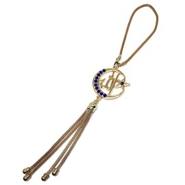 Islam Mirror Hanging Car Decor Ornament with Hanging Chain AMN-343 Vehicle Decoration Allah Arabic Names Moon Star Metal Pendant Design Arabic Calligraphy Eid Ramadan Muslim Gift (Gold/Blue)