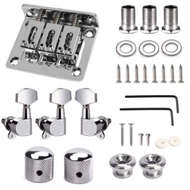 TUOREN Complete 3 String Box Guitar Replacement Part inclued Saddle Bridge Tuning Pegs Keys Control Knobs Strap Locks Screws Washers Chrome