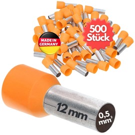 Kalitec AE0512OR Insulated Wire End Ferrules 0.5 mm² 12 mm Long Orange I Made in Germany I Industrial Quality Pack of 500