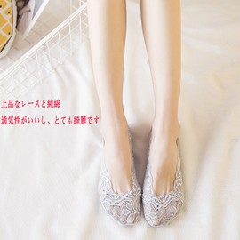 Dzannc Women's Footcover, Lace, Stealth, Low-Mouth, Anti-Slip, Shallow Type, Antibacterial, Deodorizing, Sweat Absorbent, Quick Drying, Refreshing Socks, Cotton Socks, 5 colors, 5 pairs per pack