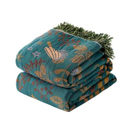 Wzvzss Boho Throw Blanket 100% Cotton Soft Blanket for Bed Decor 60x80,Muslin Breathable Lightweight Gauze Blankets for Couch Sofa All Seasons,Bird with Floral Rustic Quilt Throw Blanket