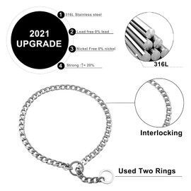 Chain Dog Training Choke Collar, Adjustable Stainless Steel Chain Slip Collar, Strong, Durable, Weather Proof, Tarnish Resistant Metal Chain, Best for Small Medium Large Dogs (S)