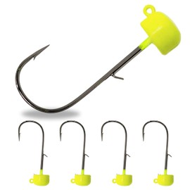 Reaction Tackle Tungsten Mushroom Head Ned Rig Shroom Jig Heads for Finesse Fishing, Weedless Jig Head for Bass Fishing with Soft Lures (5-Pack) 1/4oz Chartreuse