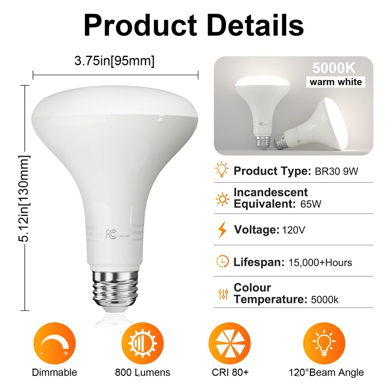TJOY 12 Pack BR30 Led Bulb 65W Equivalent, Dimmable LED