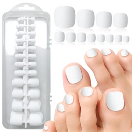 LoveOurHome Press on Toes nails 240pc Short Square Fake Toenails Matte Full Cover Acrylic False Toe Nails Tips White Press on Toenails Women Girls Pedicure Feet Decor with Glue & Adhesive Tabs