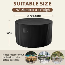 iBirdie Round Patio Furniture Cover 76 x 34 inch, 6 ft, Outdoor Waterproof and Weatherproof for Garden Table and Chairs, Heavy Duty 600D, fit 76, 74, 72 Diameter