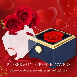 BONJOULRY Preserved Red Real Rose with 925 Sterling Silver Love Knot Necklace Eternal Forever Flowers Gift for Girlfriend, Wife Daughter Mom on Birthday Chrismas Valentines Day Anniversary