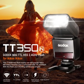 GODOX TT350N Flash for Nikon Camera, 2.4G Wireless TTL Flash 1/8000s HSS Speedlight, GN36 Mini Flash Speedlite Compatible for Nikon Camera