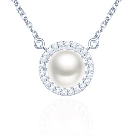 Yumilok Women's Necklace 925 Sterling Silver with Zirconia Pearl Pendant for Valentine's Day, Sterling Silver, Cubic Zirconia