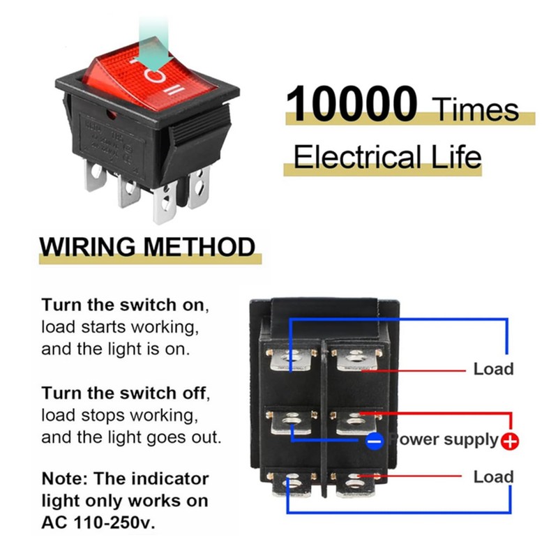 Fielect 2Pcs 6 Pin 3 Position Boat Rocker Switch ON/Off/ON
