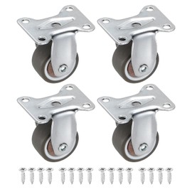 PATIKIL 1" Mini Rigid Fixed Caster Wheels, 4Pcs Chrome-Plated Top Plate TPR Silent Wheel with Screws Total Load Capacity 66 Lbs for Furniture Workbench Trolley, Brown