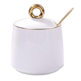 Ceramic Sugar Bowl with Lid and Spoon, Salt and Pepper Container, White