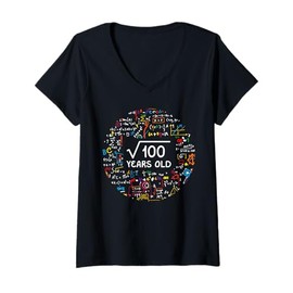 Womens Square Root of 100 10th Birthday 10 Year Old Gifts Math Bday V-Neck T-Shirt