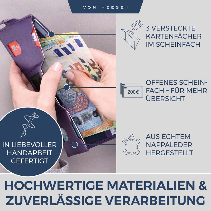 VON HEESEN Credit Card Holder Credit Card Holder, Violet, Mini