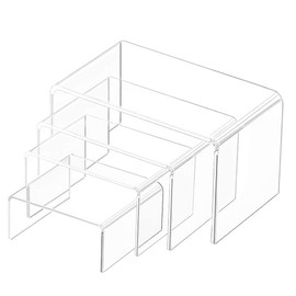 Milaloko Clear Acrylic Display Risers, Pack of 4 Display Cabinets for Figures, Buffets, Cupcakes and Jewellery Stands, with Sticky Protective Film