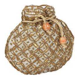 Suman Handicraft Women's Indian sequence Potli Bag/wedding purse/jewelery purse for & (Silver)