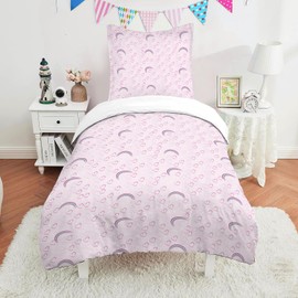 CINYE Children's Girls Kawaii Colourful Rainbow Hearts Bed Linen 135 x 200 cm Set with 80 x 80 cm Pillowcase 3D Printed Pattern Bed Linen Teenagers Girls 100% Microfibre