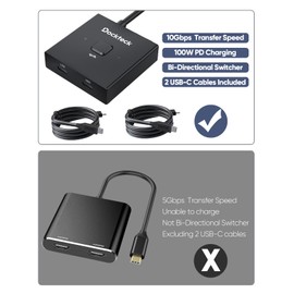 Dockteck USB C Switch, Bi-Directional Switcher 1 in 2 Out/2 in 1 Out, USB Switch with 4K@60Hz, 10Gbps Transfer Speed, 100W PD Charging,Included Two 3.3FT USB-C Full Featured Cable for Laptop