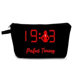 YULUENZE Black Perfect Timing 1913 Makeup Bag Cute Small Organizer Bag with Zipper Confident Lady Cosmetic Bag Aesthetic Birthday Present for Women Sisters Sorority Members Friends