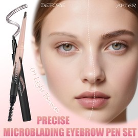 Prreal Microblading Eyebrow Pen Set,2 in 1 Dual Ended Eyebrow Pencil Precise with Spiral Brush,Replaceable Core,Eye Brow Razor, Waterproof Liquid Eyebrows Pen,Hair-Like Natural 3D Brows, Light Brown