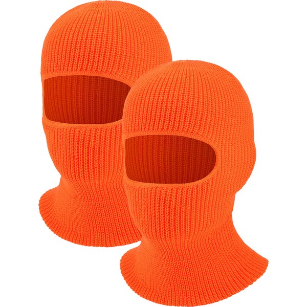 2 Pieces 1 Hole Ski Mask Knitted Face Cover Winter Balaclava Full Face Mask for Men Women Winter Outdoor Sports (Orange)