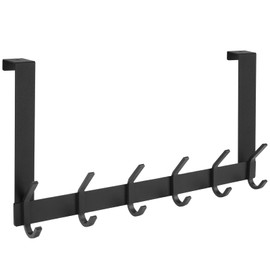 TICONN Over The Door Hooks, 6 Heavy Duty Dual Coat Rack All Aluminium Coat Hanger for Jacket Hat Towel in Bathroom Bedroom Dorm(Black, 1PK)