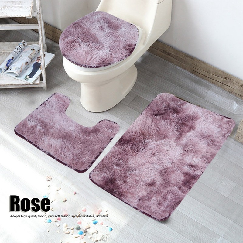 3Pcs Bathroom Rug Set Soft Non Slip Toilet Lid Cover