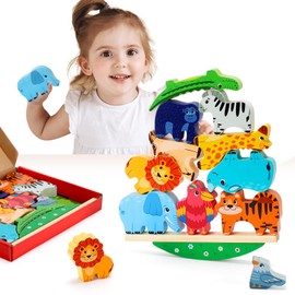 SOLMAN Montessori Toys for 1 2 Year Old Girl Boy Gifts,Building Blocks Animal Stacking Toys for 1 2 3 Year Olds,Wooden Toys for 1-3 Year Old,Gifts for 2 3 4 Year Old Girls Toys Age 1 2