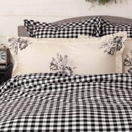 Piper Classics Lydia Black Floral King Pillow Sham, 21" x 37", Vintage Farmhouse Boho Style Flower Print Bedding, Cream & Black Pillow Cover w/Flange