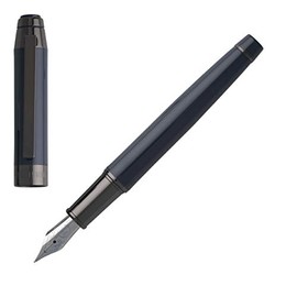 Cerruti NST9472N 1881 Heritage Dark Blue Brass Fountain Pen in Blue/Grey Font Colour Blue Length: 13.9 cm