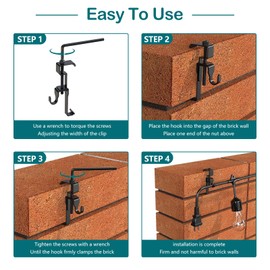 6Pcs Stainless Steel Brick Hooks, Brick Clips, No-Drill Brick Hangers for Outdoor Hanging. Brick Clamp or Brick Hangers Adjustable Clamp Fits 2.75 to 1.78 Inch Bricks. No Wall Damage(Black).