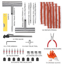 QUNNIE Tyre Repair Kit 48 Pieces Tyre Repair Kit with Connectors Universal Tyre Repair Tools for Repair of Punctures and Plugs Repair Kit for Car Motorcycle Truck Tractor Trailer (48 Pieces
